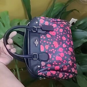Coach Floral Mini Bennet Satchel Navy and Pink Floral Handbag